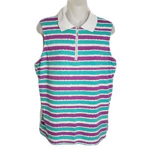Emerald 18 Womens Top Size Large Golf Knit Striped Stretch Half Zip Sleeveless